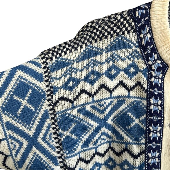 Scan Alp New Zealand Vintage Nordic Fair Isle 100% Wool Cardigan Sweater Pewter - Picture 2 of 11